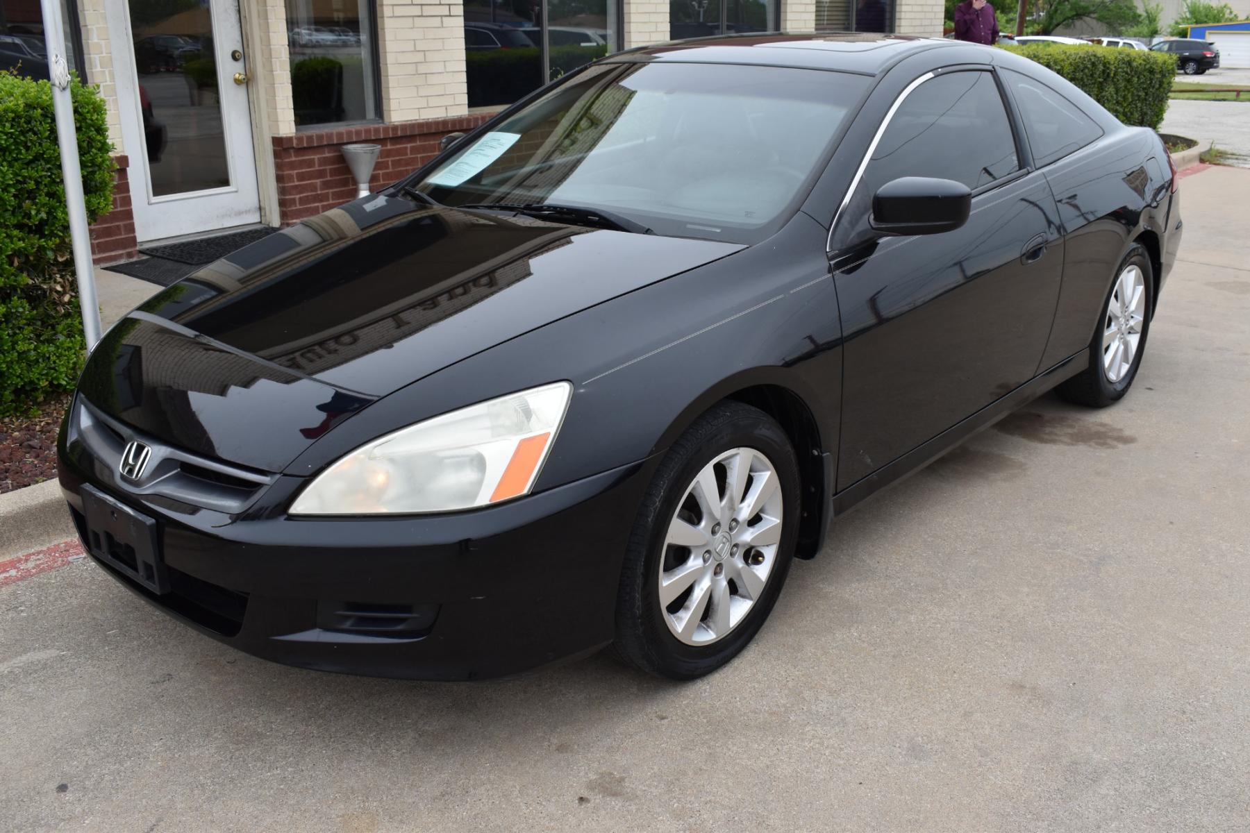 2006 Black /Black Honda Accord EX V-6 Coupe AT w/ XM Radio (1HGCM82626A) with an 3.0L V6 SOHC 24V engine, 5-Speed Automatic Overdrive transmission, located at 5925 E. BELKNAP ST., HALTOM CITY, TX, 76117, (817) 834-4222, 32.803799, -97.259003 - Purchasing a 2006 Honda Accord EX V-6 Coupe AT with XM Radio offers several compelling reasons: Reliability: Honda is renowned for building reliable vehicles, and the 2006 Accord is no exception. It's known for its longevity and low maintenance costs, providing peace of mind for years to come. Pow - Photo #1